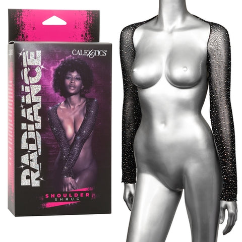 Radiance Shoulder Shrug Black Stretchy Mesh with Sparkling Rhinestones Full Length Sleeves One Size Black Lingerie & Sexy Apparel