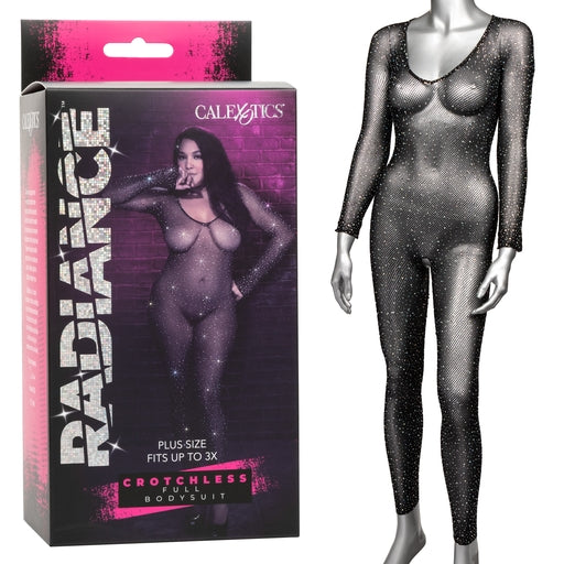Radiance Plus Size Crotchless Body Suit Black Mesh Rhinestones Black > Clothes > Plus Size Lingerie