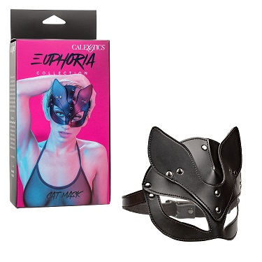 Euphoria Collection Black Cat Mask with Velvet Interior and Adjustable Buckle Closure, 25 Inch Maximum Circumference Black Costumes