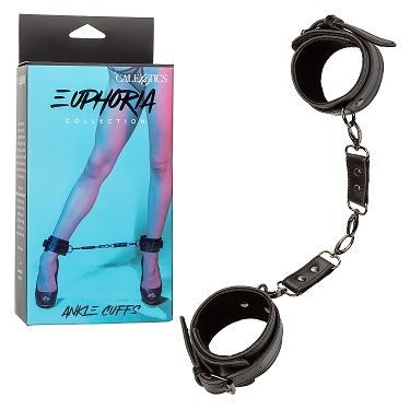 Euphoria Collection Adjustable Black Velvet and Vegan Leather Ankle Cuffs with Metal Clasps 10 Inch Maximum Circumference Black Restraints