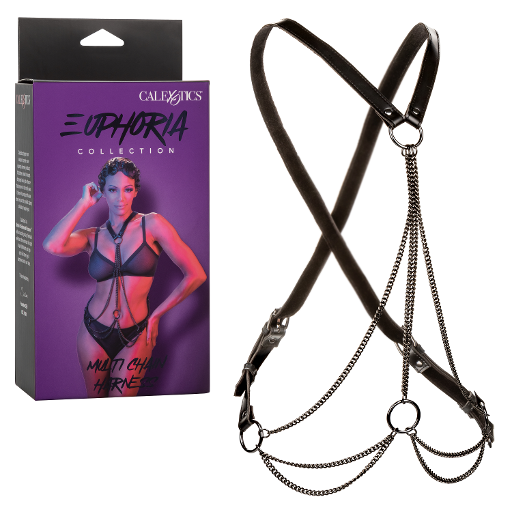 Euphoria Collection Multi Chain Harness with Black Vegan Leather and Velvet Interior, Adjustable Cross Back Design, One Size Black Womens Harnesses