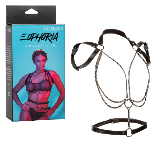 Euphoria Collection Multi Chain Halter Harness with Velvet and Vegan Leather in Black, Adjustable Size Black Womens Harnesses
