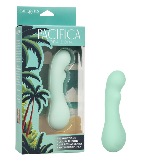Pacifica Bora Bora Intimate Toy in Soft Mint Green with 10 Vibration Functions, USB Rechargeable, Waterproof IPX7 Liquid Silicone Green Vibrators