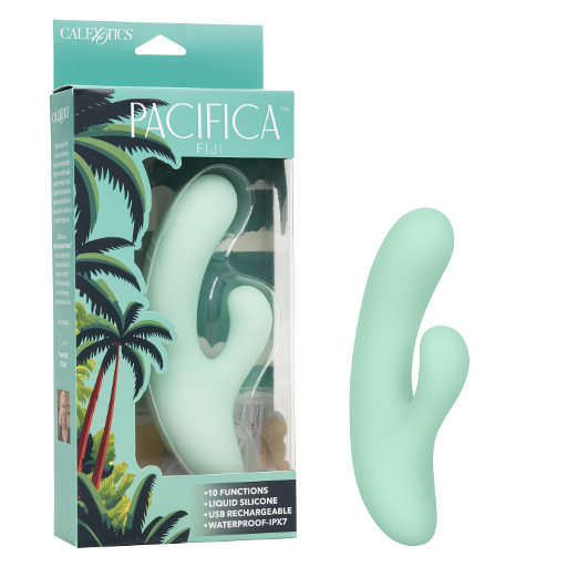 Pacifica Fiji Dual Stimulator in Mint Green with 10 Vibration Functions, Liquid Silicone, USB Rechargeable, Waterproof IPX7, 7.5 Inches Green VIBRATORS-RABBIT