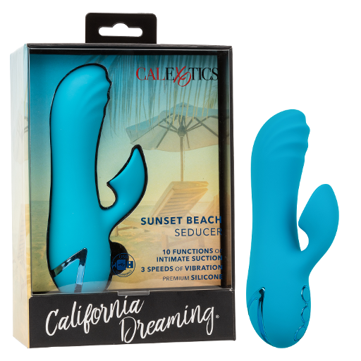 California Dreaming Sunset Beach Seducer Blue Silicone Dual Stimulator with 3 Vibration Speeds and 10 Suction Functions Blue VIBRATORS-RABBIT
