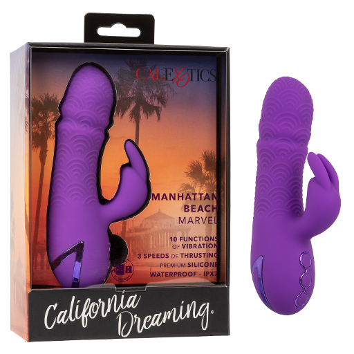 California Dreaming Manhattan Beach Marvel Purple Silicone Rabbit Vibrator with 10 Vibration Functions and 3 Thrusting Speeds Waterproof IPX7 USB Rechargeable Purple VIBRATORS-RABBIT