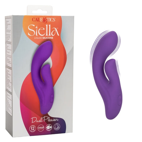 Stella Liquid Silicone Dual Pleaser Purple with 12 Vibration Functions and USB Rechargeable Purple VIBRATORS-RABBIT