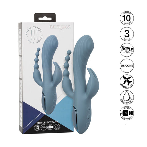 Triple Motor Rechargeable Vibrator Massager With Beaded Tail VIBRATORS-RABBIT