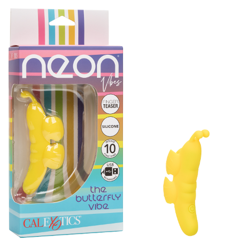 Neon Vibes The Butterfly Vibe Yellow Silicone Finger Teaser with 10 Functions and Rechargeable Yellow Finger Stimulator