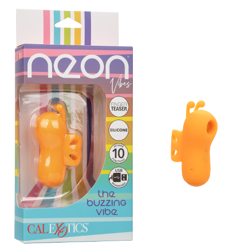 Neon Vibes The Buzzing Vibe Orange Silicone Finger Teaser with 10 Vibration Functions and USB Rechargeable Orange Finger Stimulator