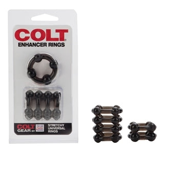 Colt Enhancer Rings Smoke 1 and 4 Tier Soft Stretchy Erection Enhancers Black Cockrings