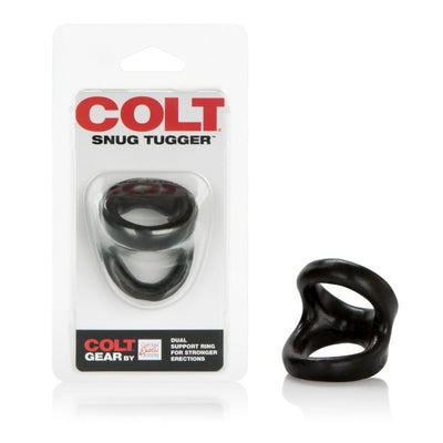 Colt Snug Tugger Black Double Cock Ring with Scrotum Support Black Cockrings