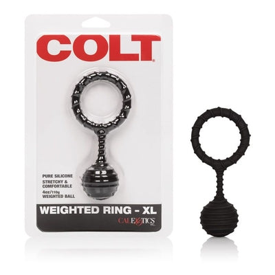 Colt Weighted Ring XL Black Silicone Stretchy Cock Ring with Weighted Ball Black Cockrings