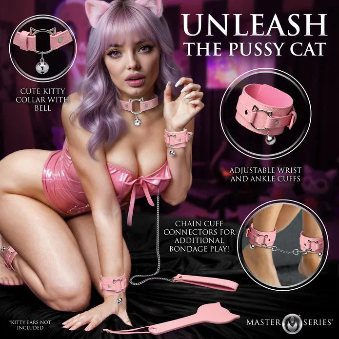Kitty Bondage Set – Vegan Leather Adjustable Cuffs and Collar Bondage Set > Bondage Gear > Bondage Kits