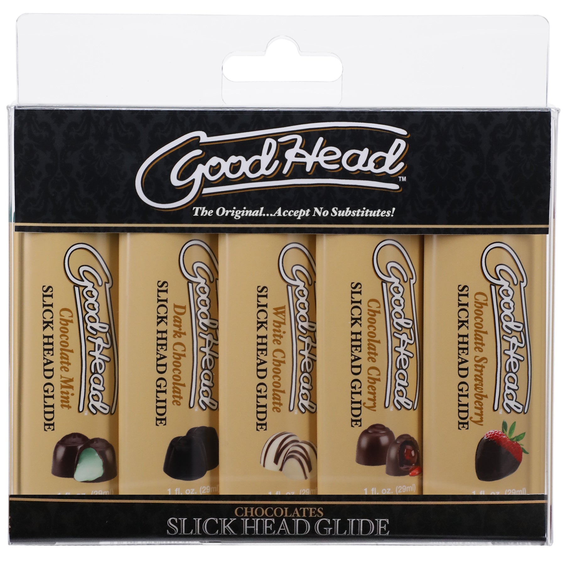 GoodHead Slick Head Glide Chocolate 5 Pack 1 fl oz Travel Size Lubricant Bottles Default Title > Relaxation Zone > Edible Treats