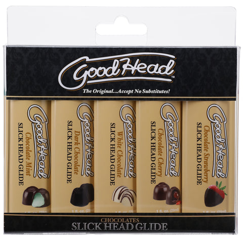 GoodHead Slick Head Glide Chocolate 5 Pack 1 fl oz Travel Size Lubricant Bottles Default Title > Relaxation Zone > Edible Treats