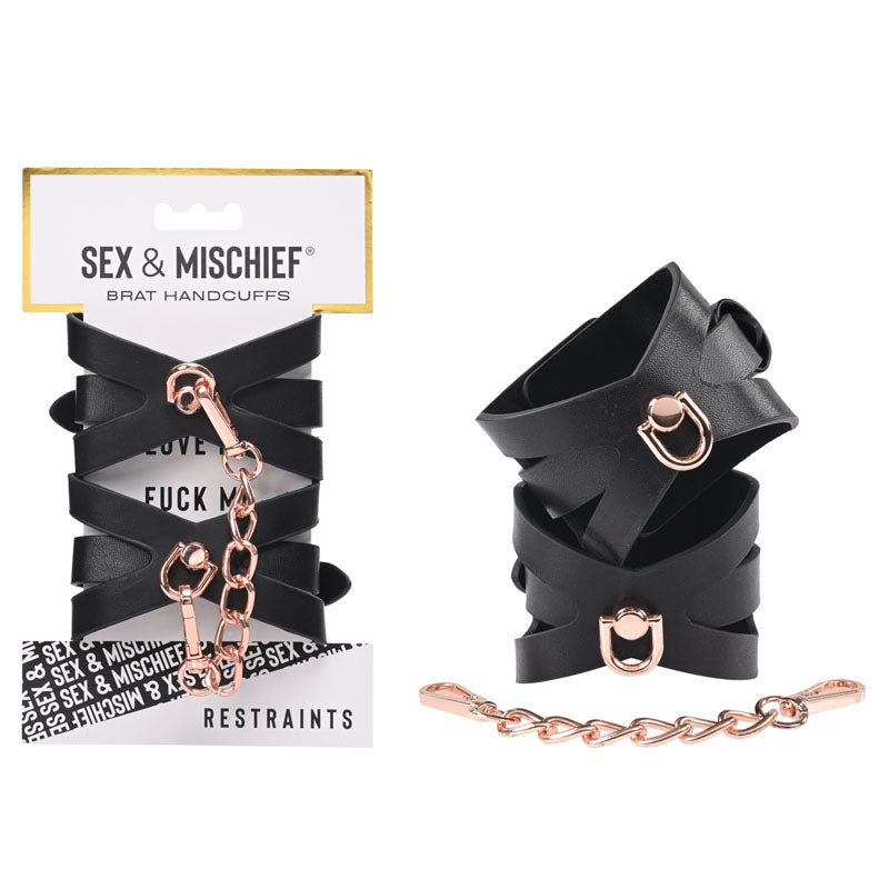 Sex & Mischief Brat Handcuffs in Rose Gold and Black Black Restraints