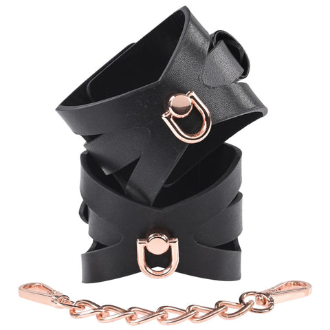 Sex & Mischief Brat Handcuffs in Rose Gold and Black Restraints