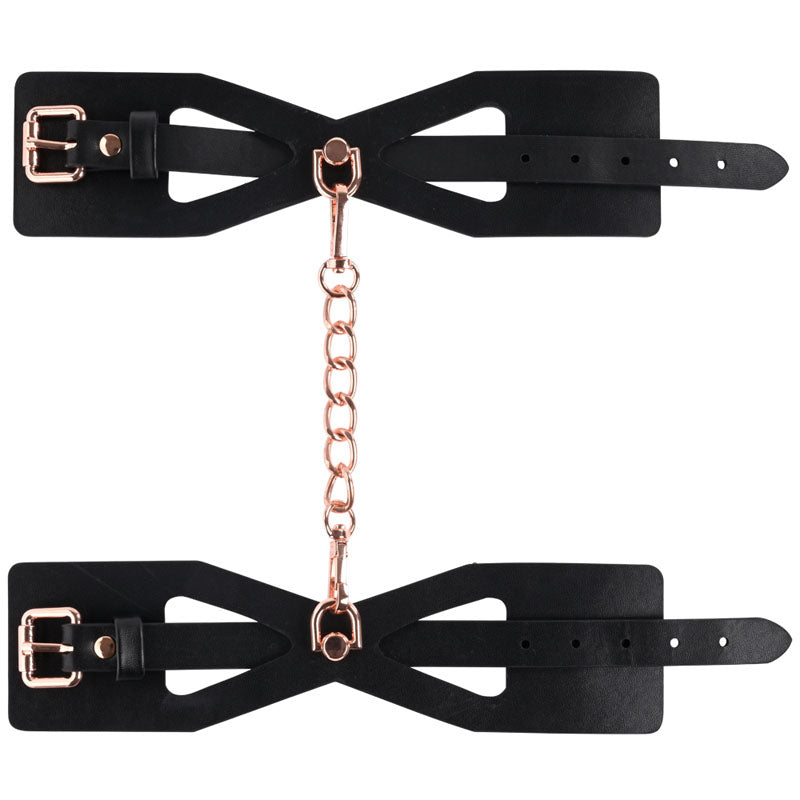 Sex & Mischief Brat Handcuffs in Rose Gold and Black Restraints