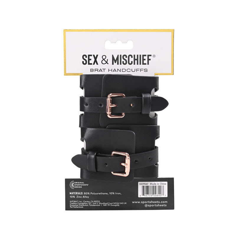 Sex & Mischief Brat Handcuffs in Rose Gold and Black Restraints