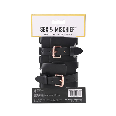 Sex & Mischief Brat Handcuffs in Rose Gold and Black Restraints
