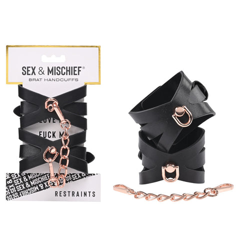 Sex & Mischief Brat Handcuffs in Rose Gold and Black Black Restraints