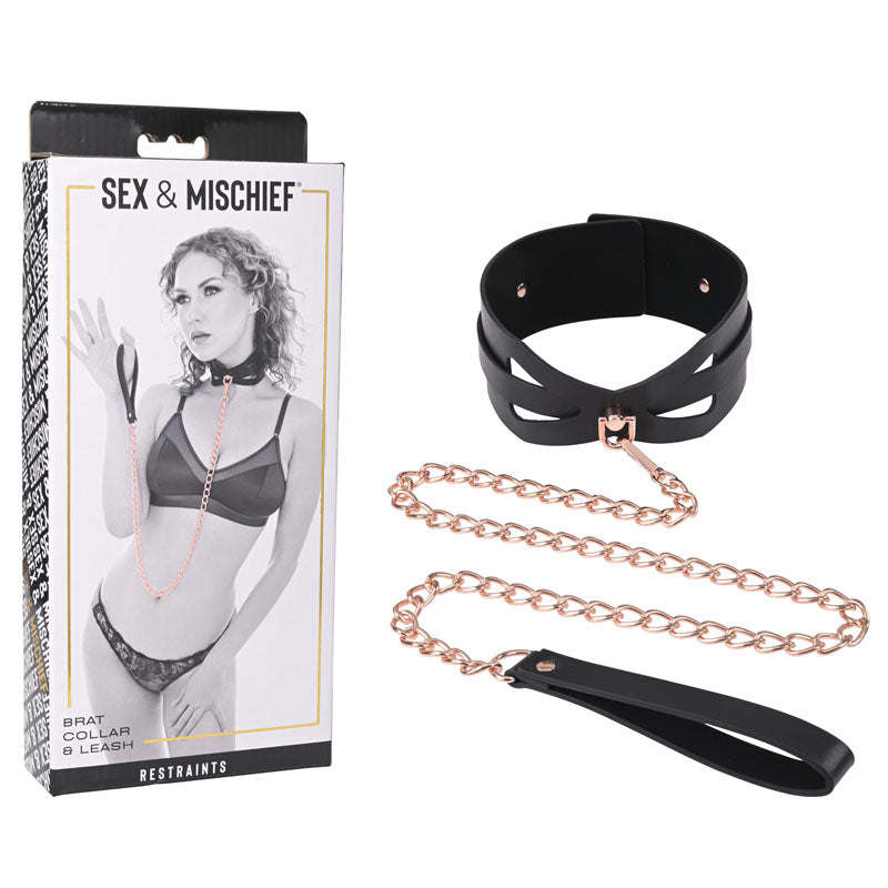 Sex and Mischief Brat Collar and Leash Black Restraint Black Restraints