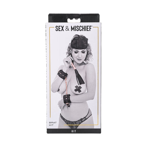 Sex & Mischief Brat Kit with Wrist Restraints and Flogger Restraints