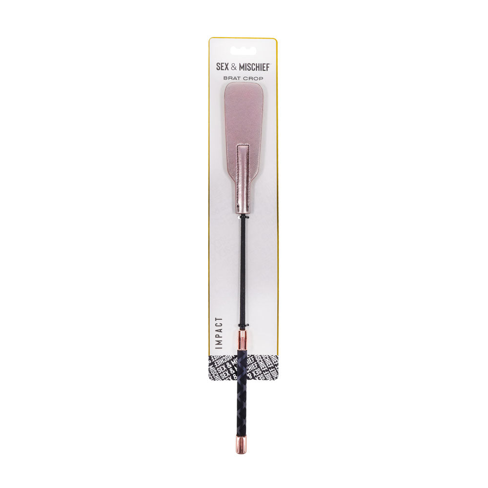 Sex & Mischief Brat Crop 47 cm with Rose Gold Tip Pink Whips & Paddles