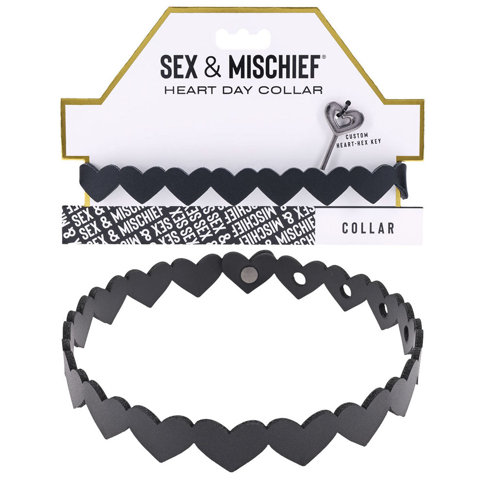 Sex and Mischief Heart Day Collar Choker Style Necklace in Faux Leather Black Body Jewelry (Non Piercing)