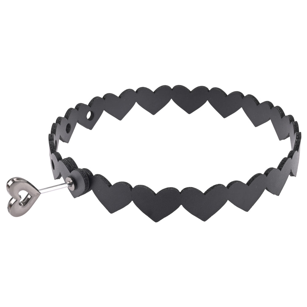 Sex and Mischief Heart Day Collar Choker Style Necklace in Faux Leather Body Jewelry (Non Piercing)
