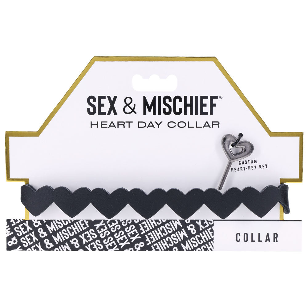 Sex and Mischief Heart Day Collar Choker Style Necklace in Faux Leather Body Jewelry (Non Piercing)