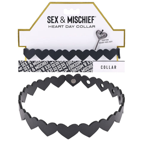 Sex and Mischief Heart Day Collar Choker Style Necklace in Faux Leather Black Body Jewelry (Non Piercing)