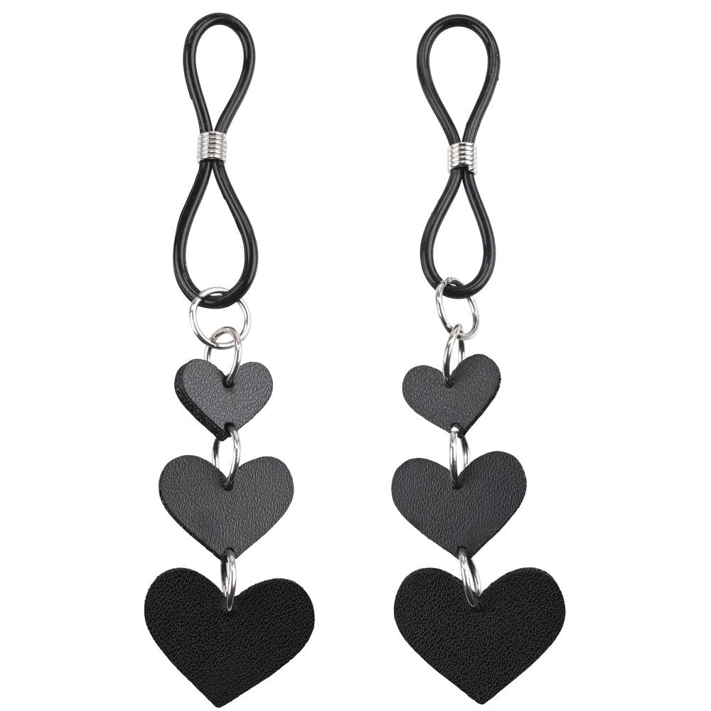 Heart Nipple Ties Black Faux Leather Sensual Adult Accessory > Sex Toys > Nipple Clips
