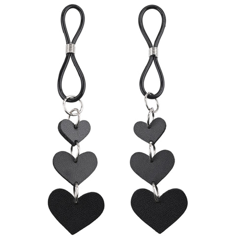 Heart Nipple Ties Black Faux Leather Sensual Adult Accessory > Sex Toys > Nipple Clips