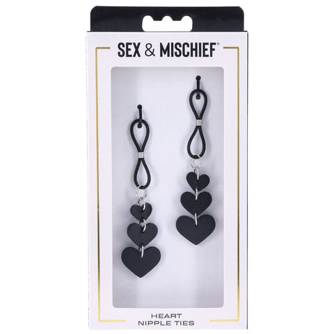 Heart Nipple Ties Black Faux Leather Sensual Adult Accessory > Sex Toys > Nipple Clips