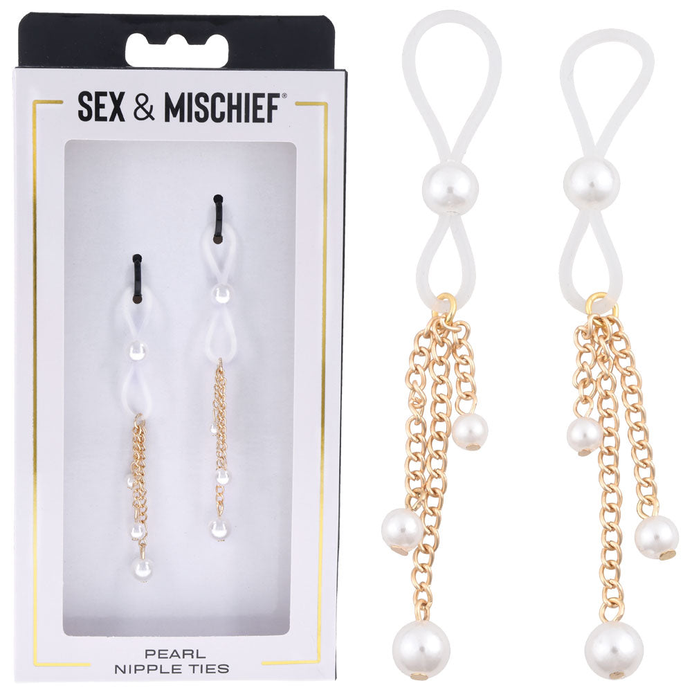 Sex & Mischief Pearl Nipple Ties White Nipple Stimulators