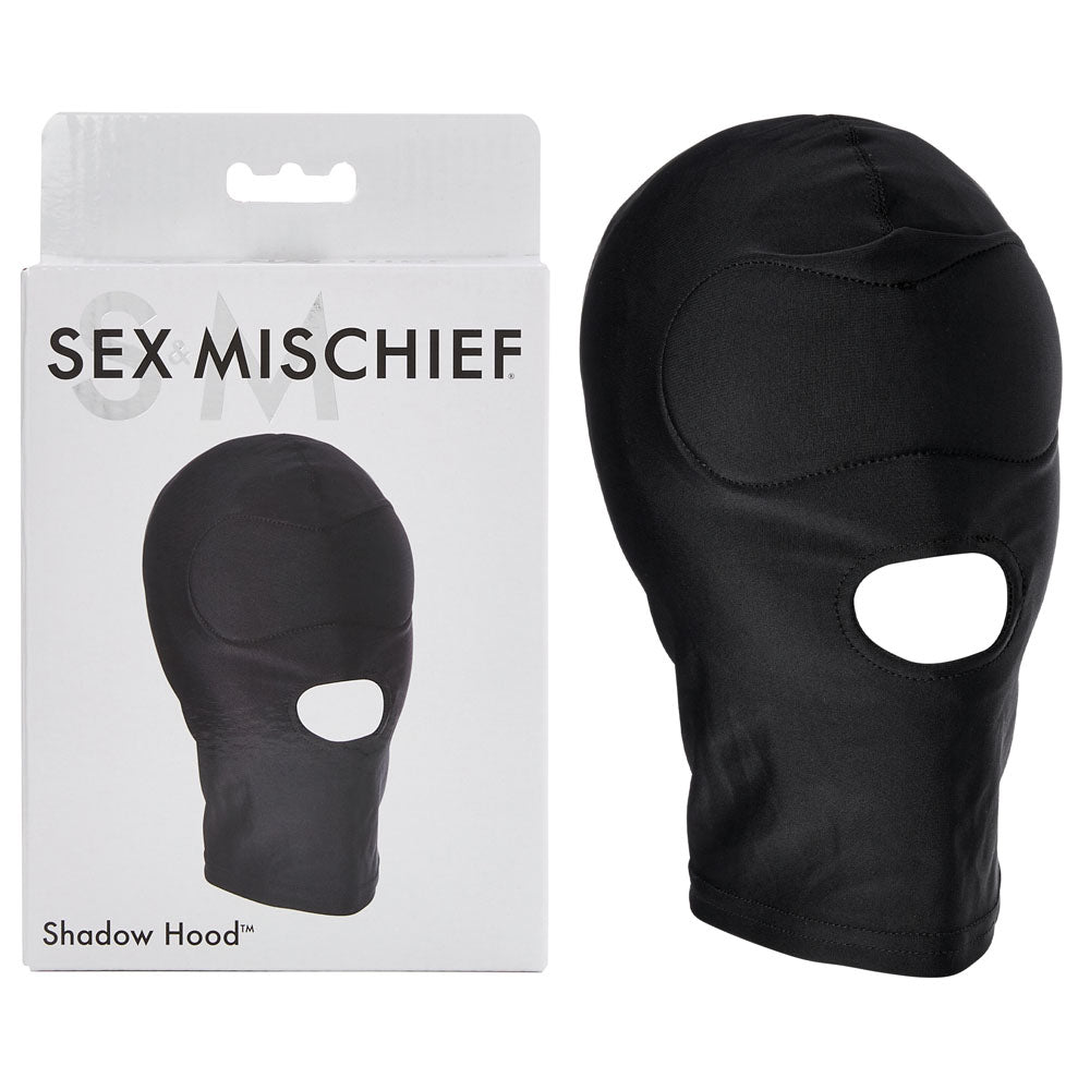 Sex & Mischief Shadow Hood Black with Mouth Opening, Adjustable Blindfold Mask for Deprivation and Control Play Black > Bondage Gear > Bondage Hoods