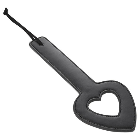 Sex & Mischief Shadow Heart Paddle in Black with Heart-Shaped End, Adjustable Wrist Strap for Impact Play and Sensory Enhancement Black Whips & Paddles