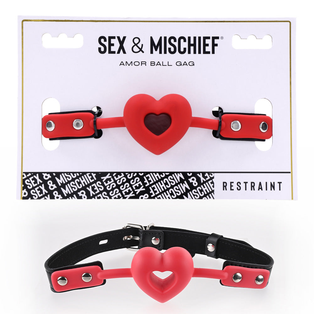 Sex & Mischief Amor Ball Gag - Adjustable Heart Gag Red Restraints