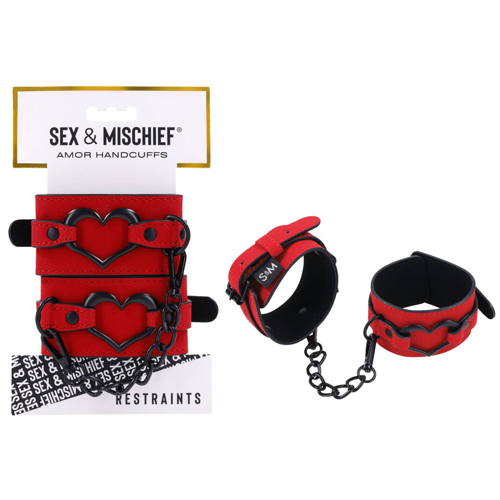 Sex & Mischief Amor Handcuffs in Red Vegan Leather Red Restraints