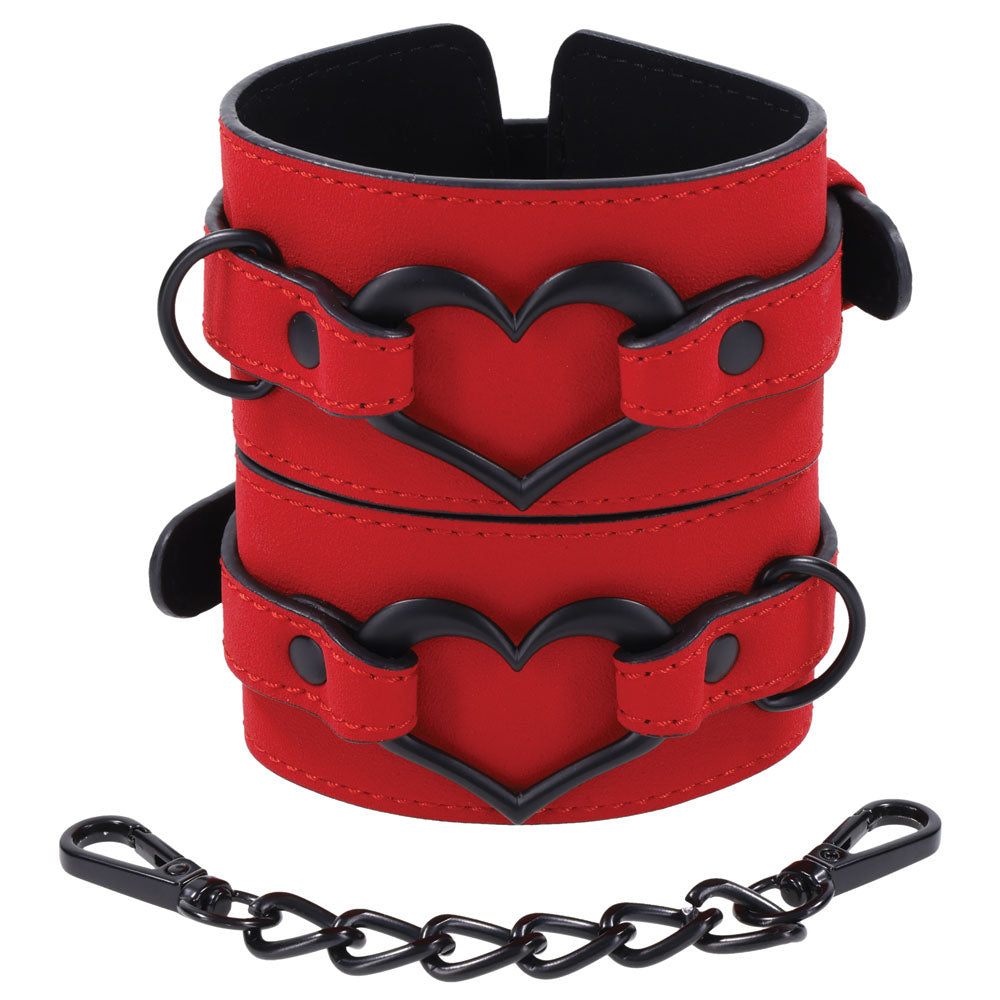 Sex & Mischief Amor Handcuffs in Red Vegan Leather Restraints