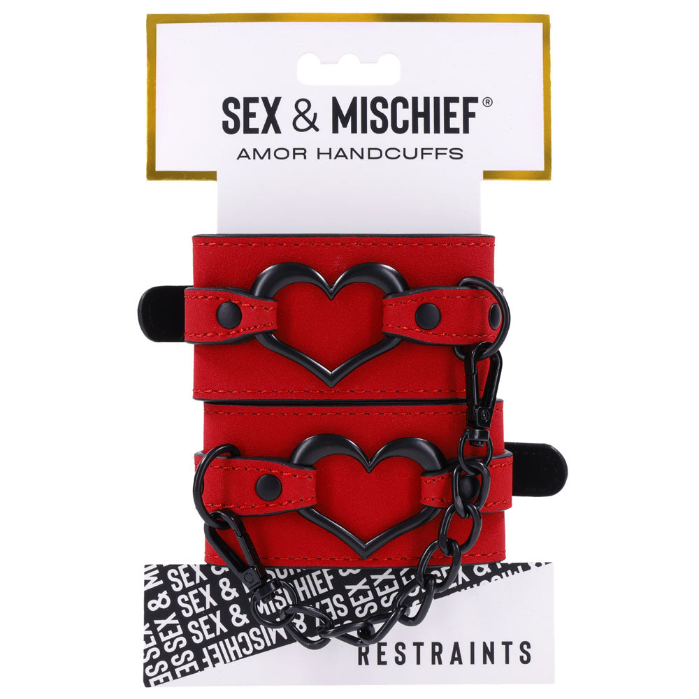 Sex & Mischief Amor Handcuffs in Red Vegan Leather Restraints