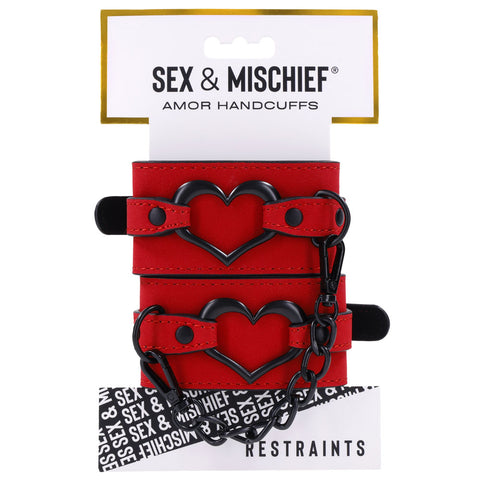 Sex & Mischief Amor Handcuffs in Red Vegan Leather Restraints