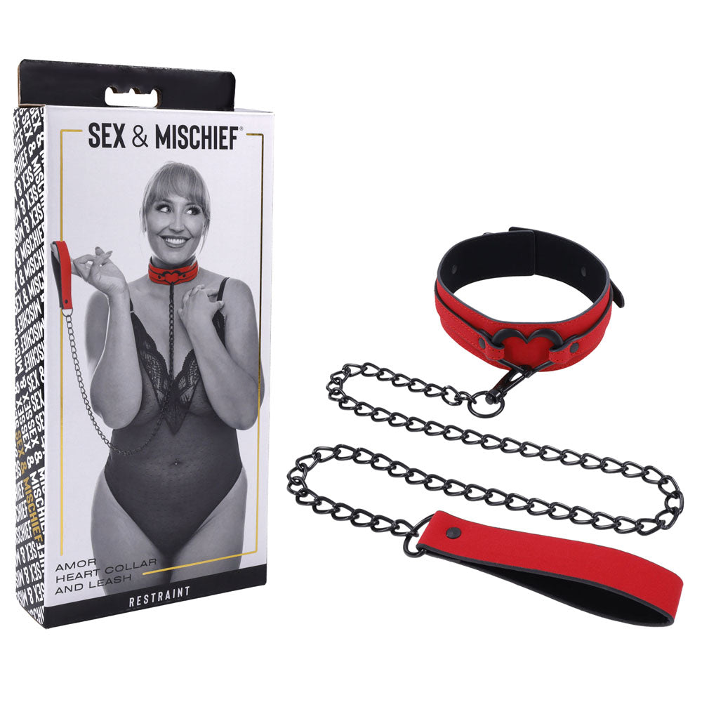 S&M Amor Heart Collar and Leash Red > Bondage Gear > Collars