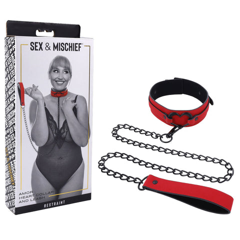 S&M Amor Heart Collar and Leash Red > Bondage Gear > Collars
