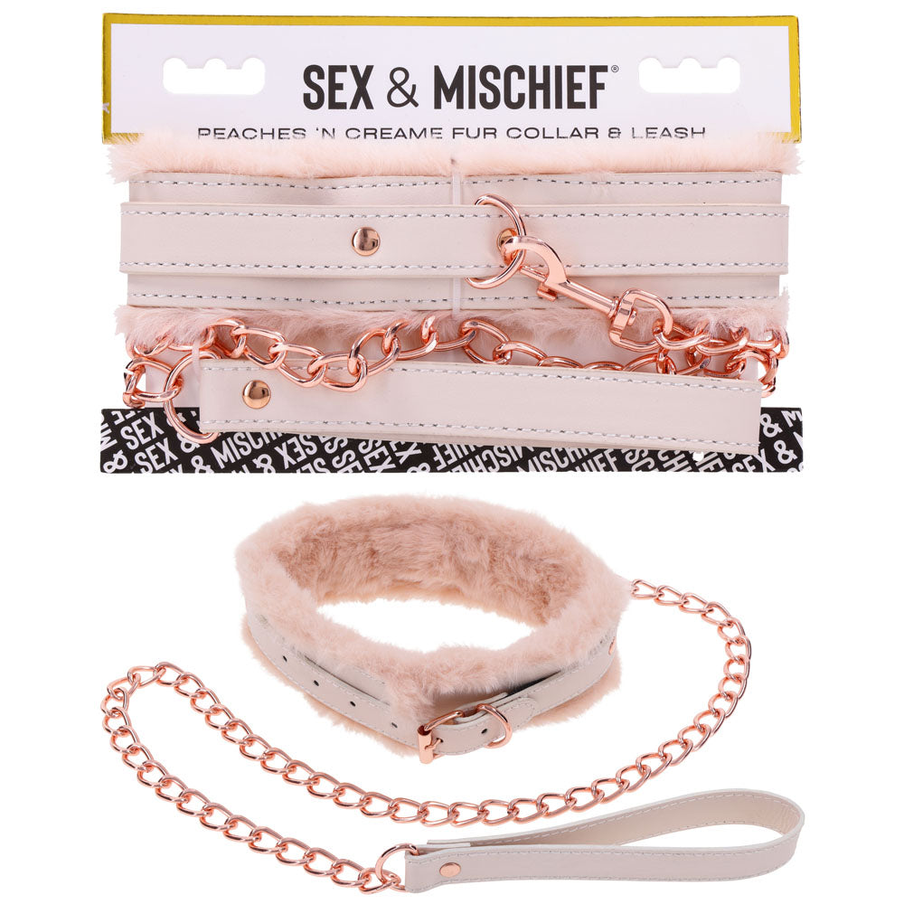 Peach Faux Fur Collar And Leash Set With Rose Gold Luxury > Bondage Gear > Collars & Leashes