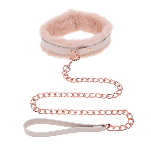 Peach Faux Fur Collar And Leash Set With Rose Gold Luxury > Bondage Gear > Collars & Leashes