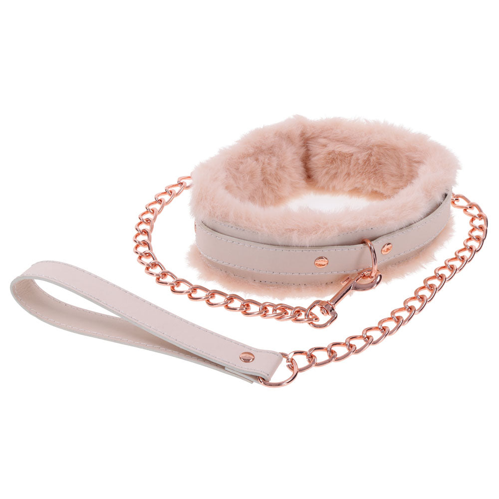 Peach Faux Fur Collar And Leash Set With Rose Gold Luxury > Bondage Gear > Collars & Leashes