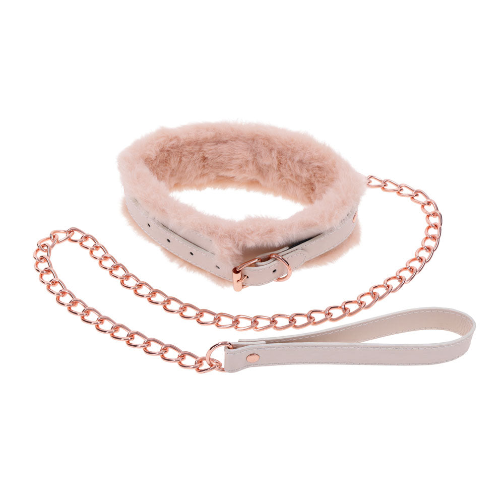 Peach Faux Fur Collar And Leash Set With Rose Gold Luxury > Bondage Gear > Collars & Leashes